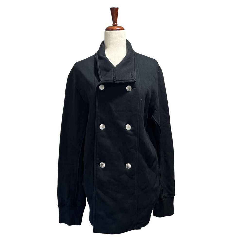NSF Women's Large Jersey Knit Peacoat Sweater Jacket in Black Military Coat